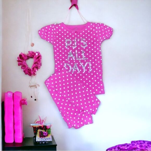 Simple Joys l Girls PJ Set l PJ’s All Day l Pink & White Polka Dotted l 5T l EUC - Picture 1 of 9